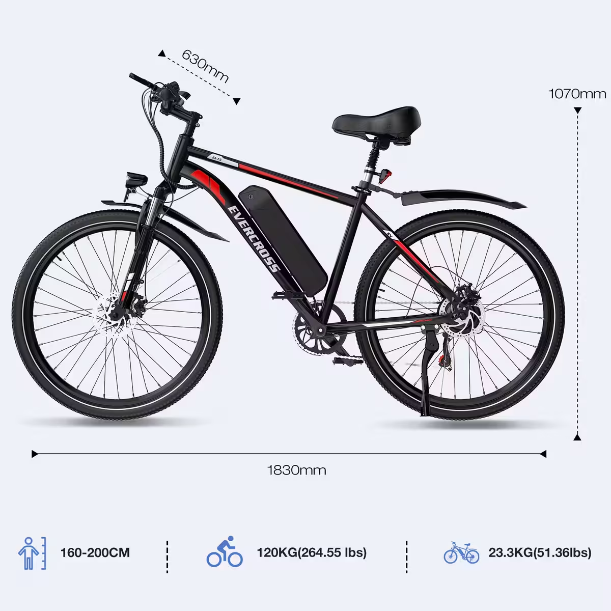 EVERCROSS EK15 - Bici elettrica da città, 36 V 250 W a doppio assorbimento