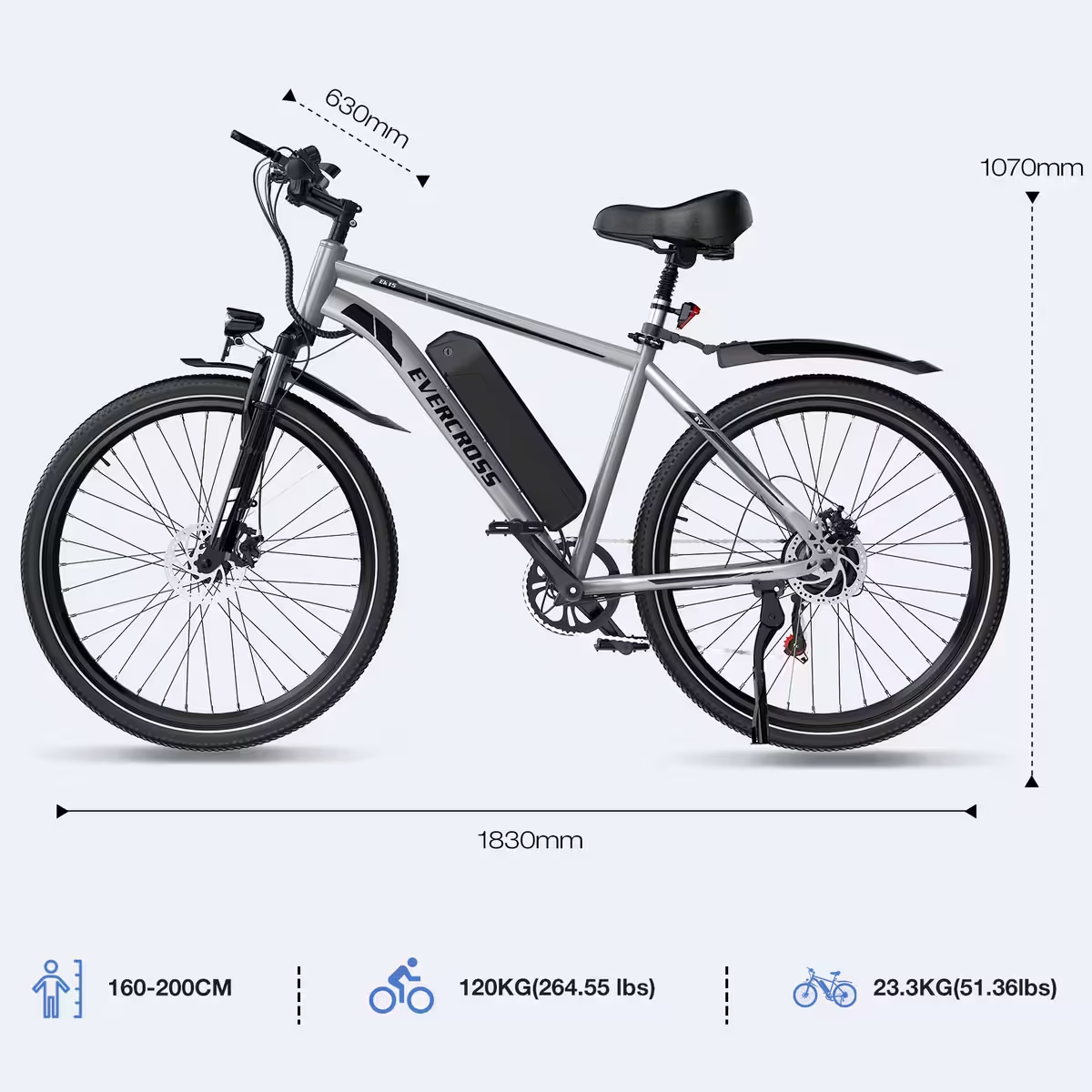 EVERCROSS EK15 - Bici elettrica da città, 36 V 250 W a doppio assorbimento