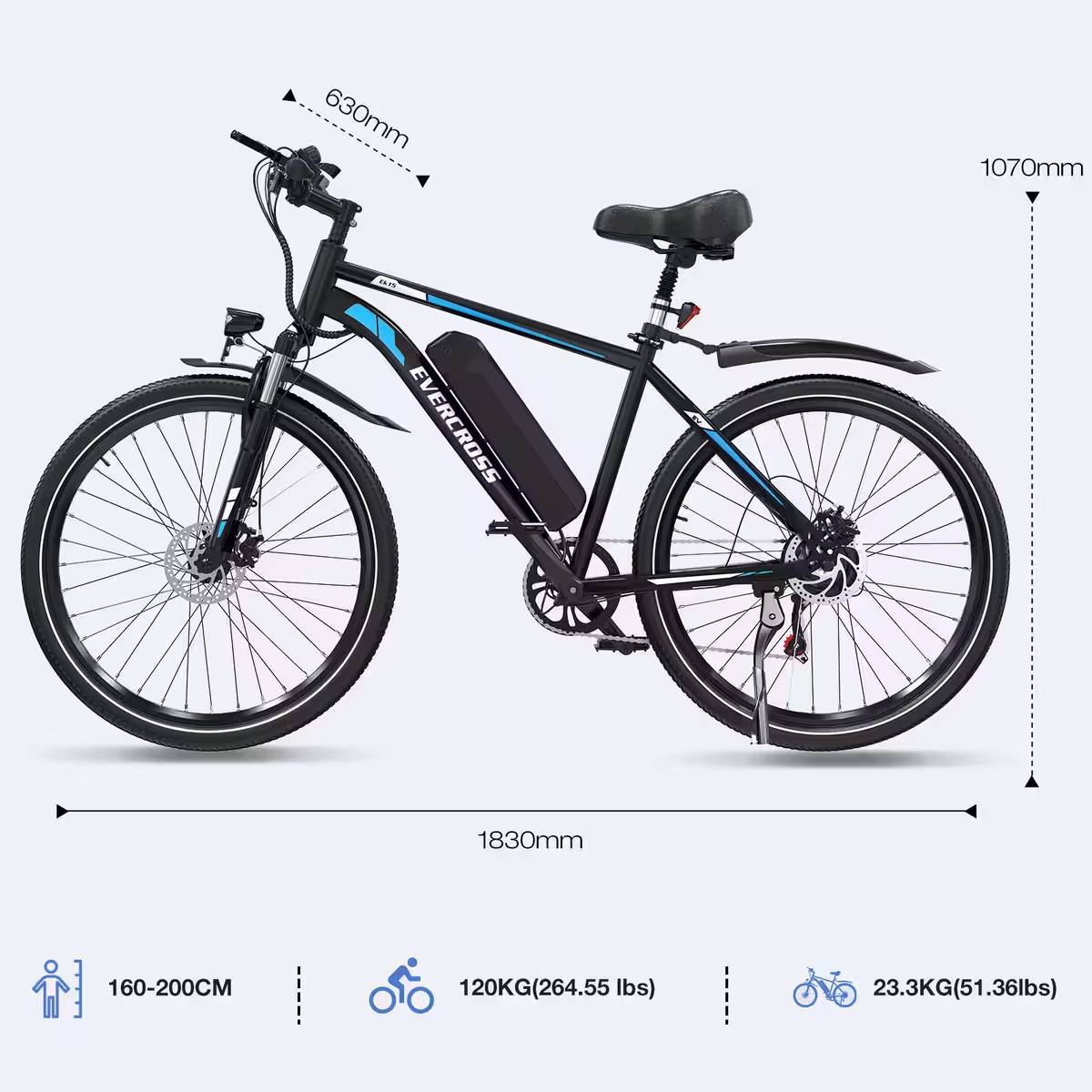 EVERCROSS EK15 - Bici elettrica da città, 36 V 250 W a doppio assorbimento