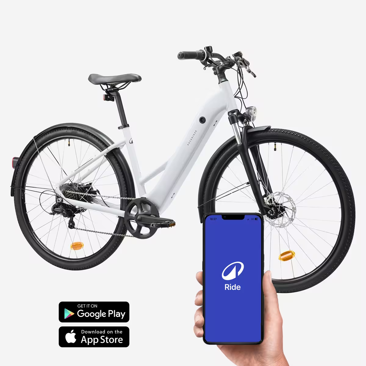 ROCKRIDER - Bici elettrica da trekking E-ACTV 100, telaio basso, grigio perla